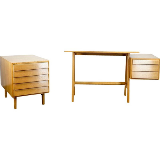 Vintage beukenhouten bureau, Duitsland 1960