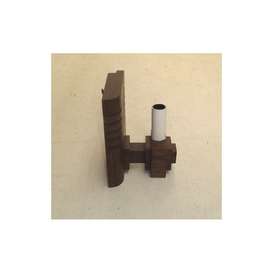 Image 1 of Paar vintage massief eikenhouten wandlampen van Charles Dudouyt