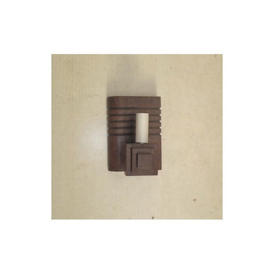 Image 1 of Paar vintage massief eikenhouten wandlampen van Charles Dudouyt