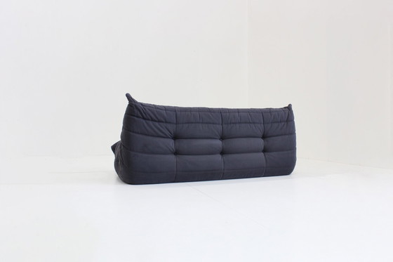 Image 1 of Vintage Togo Ligne Roset 3 Zits Sofa Donker Blauw