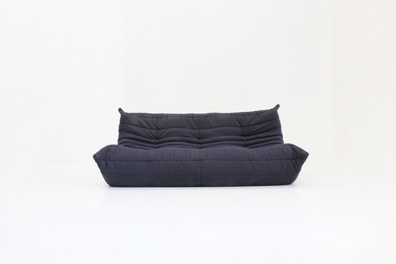 Image 1 of Vintage Togo Ligne Roset 3 Zits Sofa Donker Blauw