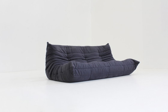 Image 1 of Vintage Togo Ligne Roset 3 Zits Sofa Donker Blauw