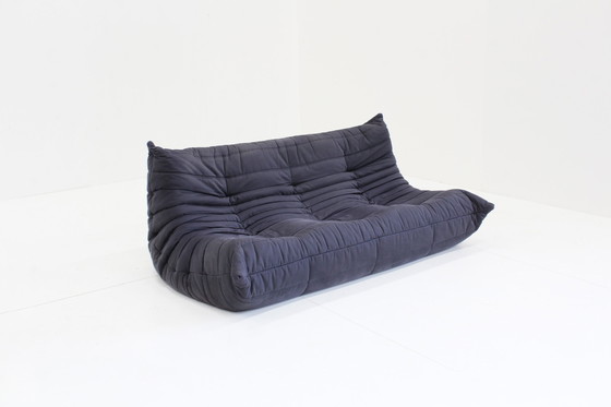 Image 1 of Vintage Togo Ligne Roset 3 Zits Sofa Donker Blauw