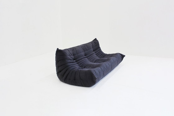 Image 1 of Vintage Togo Ligne Roset 3 Zits Sofa Donker Blauw