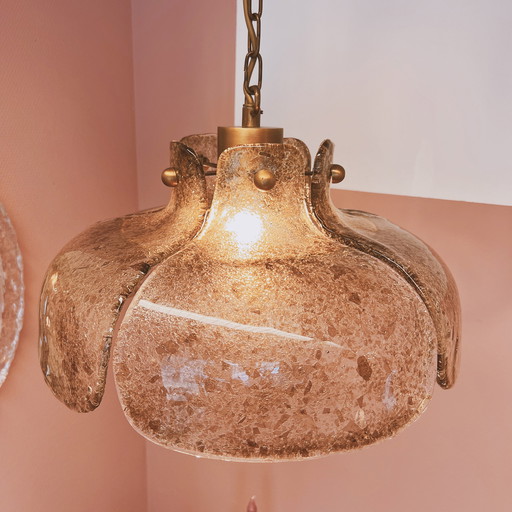 Vintage Bloemblaadjeslamp van gerookt glas