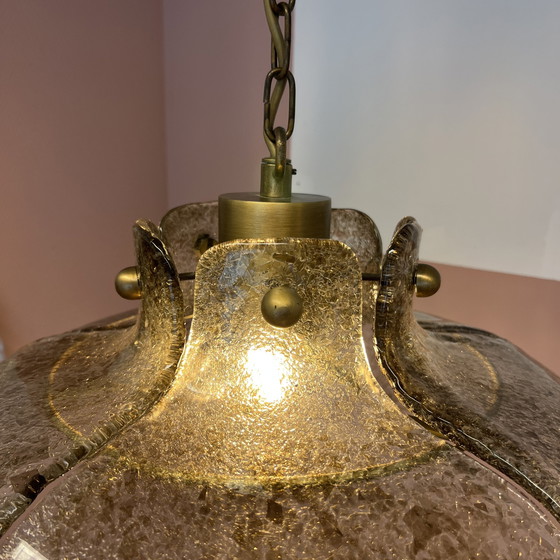 Image 1 of Vintage Bloemblaadjeslamp van gerookt glas