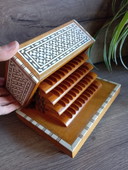 Sigaretten Speeldoos, Parelmoer Inlegwerk Hout, Vintage Oosters Handwerk