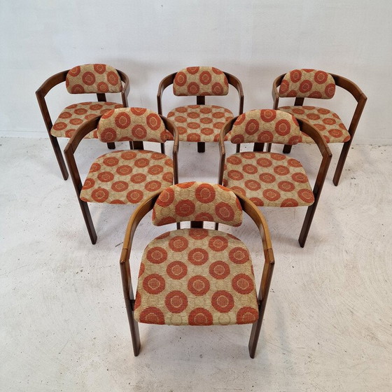 Image 1 of Set van 6 vintage fauteuils in prachtig hout, Italië 1960