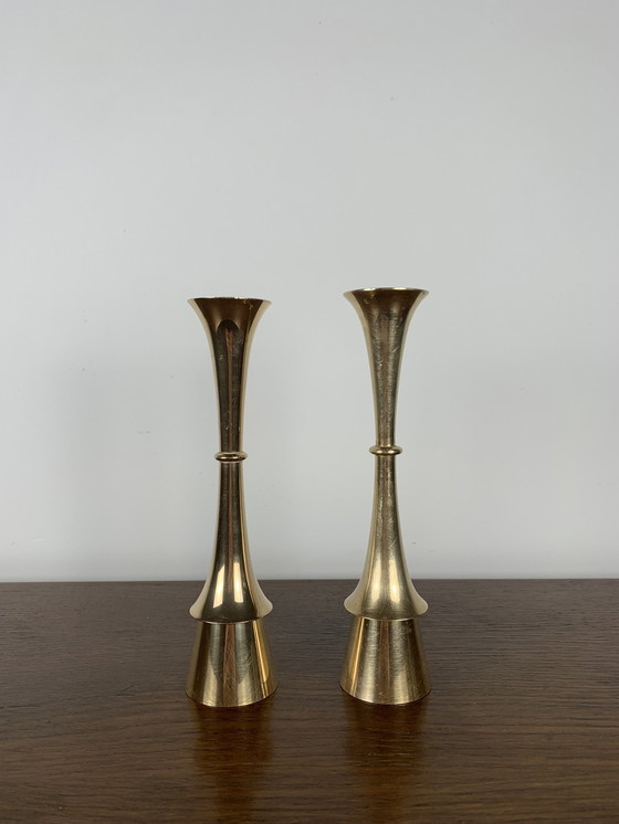 Image 1 of Messing kandelaar Duo, toegeschreven aan Jens Harald Quistgaard, 1960, Denemarken