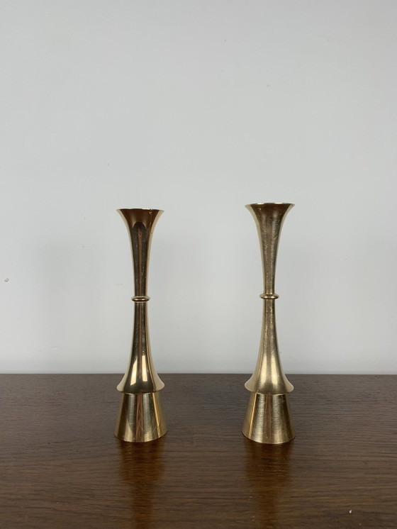 Image 1 of Messing kandelaar Duo, toegeschreven aan Jens Harald Quistgaard, 1960, Denemarken