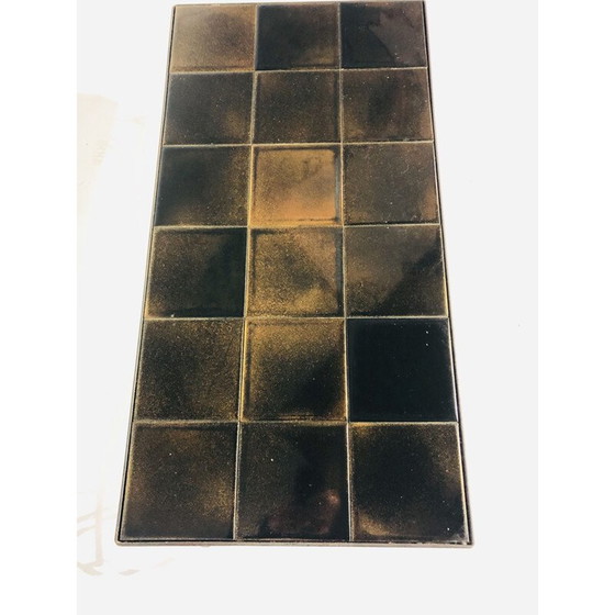 Image 1 of Vintage salontafel van keramiek en smeedijzer met eglomeraatglas