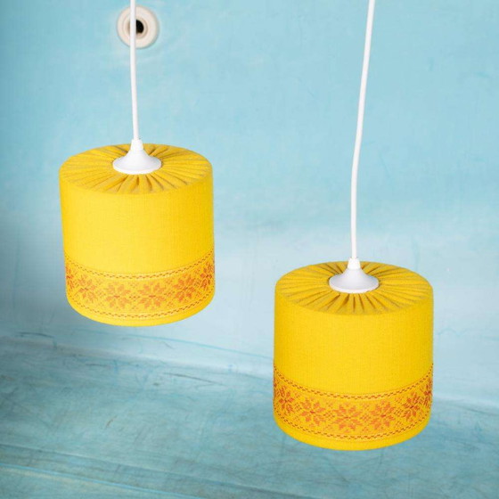 Image 1 of Space age hanglamp okergeel, sixties Swedish yellow pendant