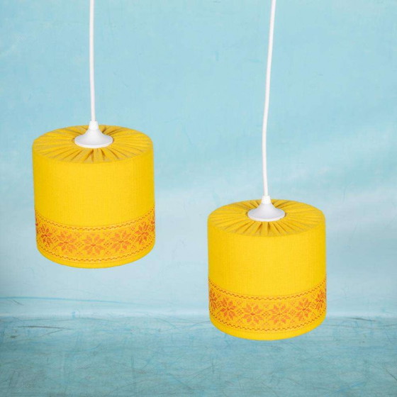 Image 1 of Space age hanglamp okergeel, sixties Swedish yellow pendant