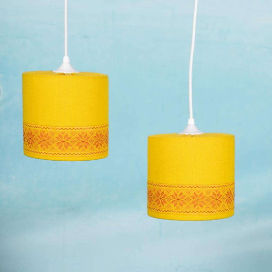 Image 1 of Space age hanglamp okergeel, sixties Swedish yellow pendant