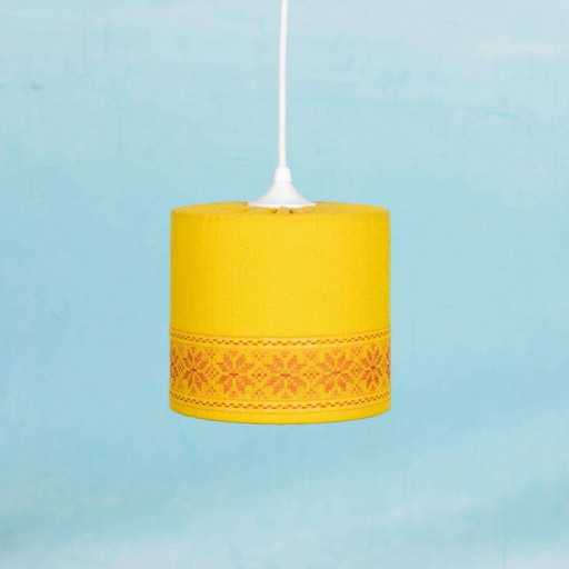 Space age hanglamp okergeel, sixties Swedish yellow pendant