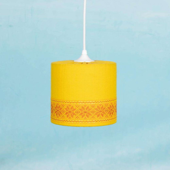 Image 1 of Space age hanglamp okergeel, sixties Swedish yellow pendant