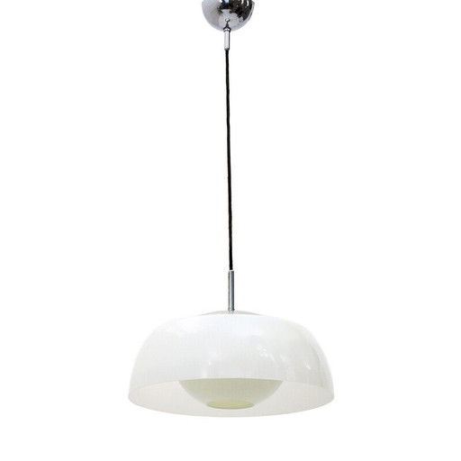 Vintage kroonluchter in verchroomd metaal, methacrylaat en wit glas, jaren 1960