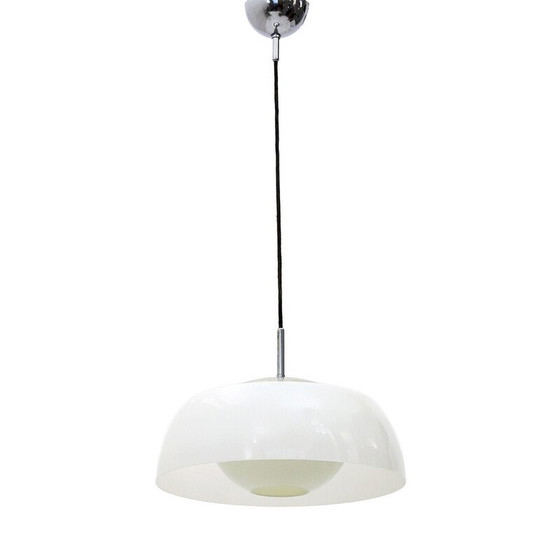 Image 1 of Vintage kroonluchter in verchroomd metaal, methacrylaat en wit glas, jaren 1960