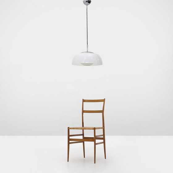 Image 1 of Vintage kroonluchter in verchroomd metaal, methacrylaat en wit glas, jaren 1960