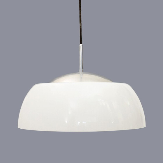 Image 1 of Vintage kroonluchter in verchroomd metaal, methacrylaat en wit glas, jaren 1960