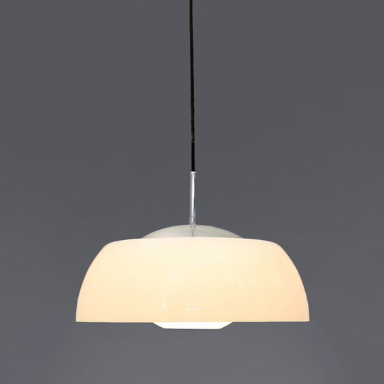 Image 1 of Vintage kroonluchter in verchroomd metaal, methacrylaat en wit glas, jaren 1960