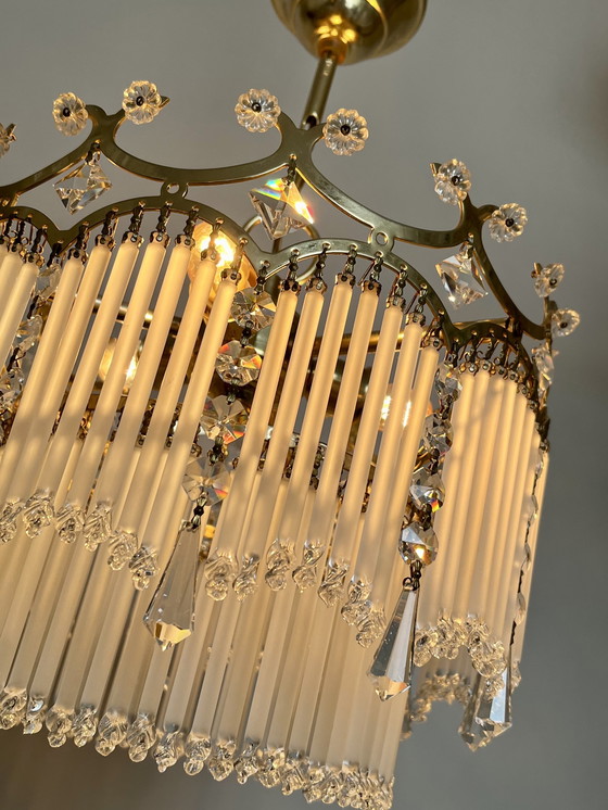 Image 1 of Staafjes art deco stijl hanglamp kristal gedraaide staafjes kroonluchter 2 etages 