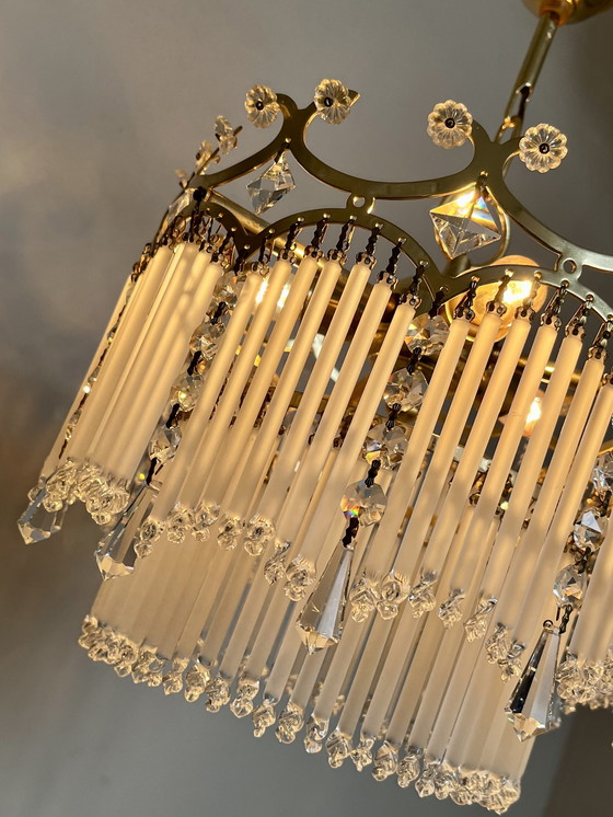 Image 1 of Staafjes art deco stijl hanglamp kristal gedraaide staafjes kroonluchter 2 etages 