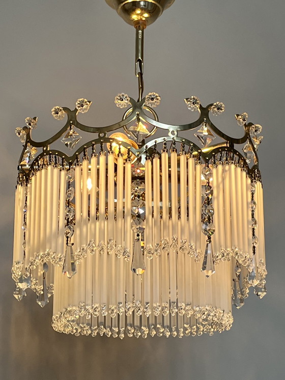 Image 1 of Staafjes art deco stijl hanglamp kristal gedraaide staafjes kroonluchter 2 etages 