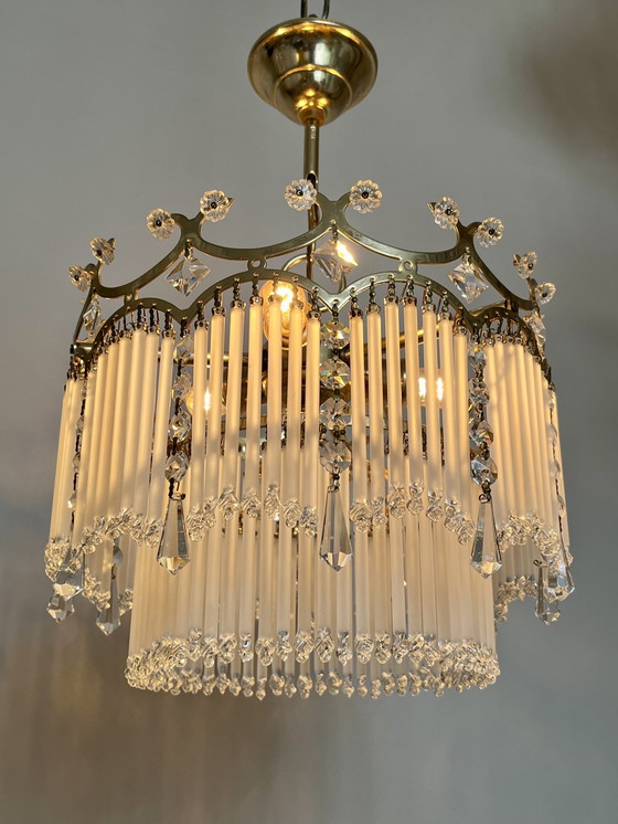 Image 1 of Staafjes art deco stijl hanglamp kristal gedraaide staafjes kroonluchter 2 etages 