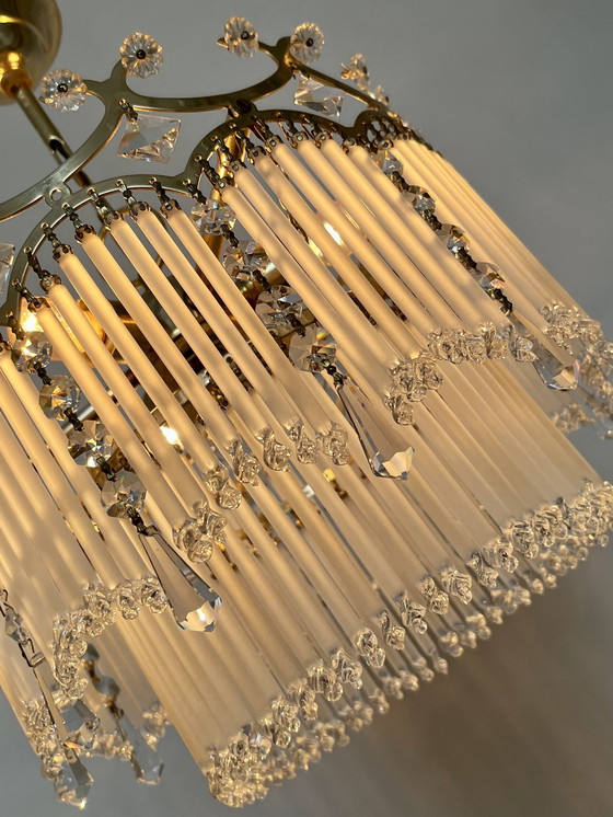 Image 1 of Staafjes art deco stijl hanglamp kristal gedraaide staafjes kroonluchter 2 etages 