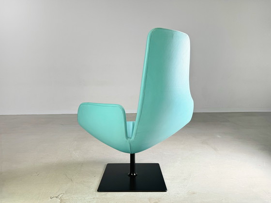 Image 1 of Originele Moroso Fauteuil Leer Blauw Turquoise Patricia Urquiola Draaibaar