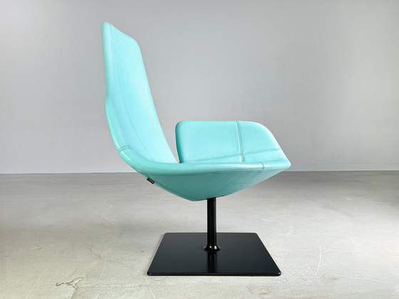 Image 1 of Originele Moroso Fauteuil Leer Blauw Turquoise Patricia Urquiola Draaibaar