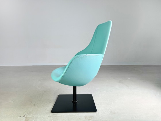 Image 1 of Originele Moroso Fauteuil Leer Blauw Turquoise Patricia Urquiola Draaibaar