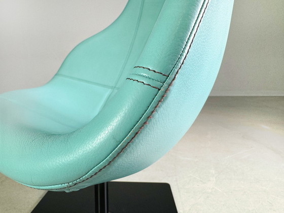 Image 1 of Originele Moroso Fauteuil Leer Blauw Turquoise Patricia Urquiola Draaibaar