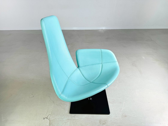 Image 1 of Originele Moroso Fauteuil Leer Blauw Turquoise Patricia Urquiola Draaibaar