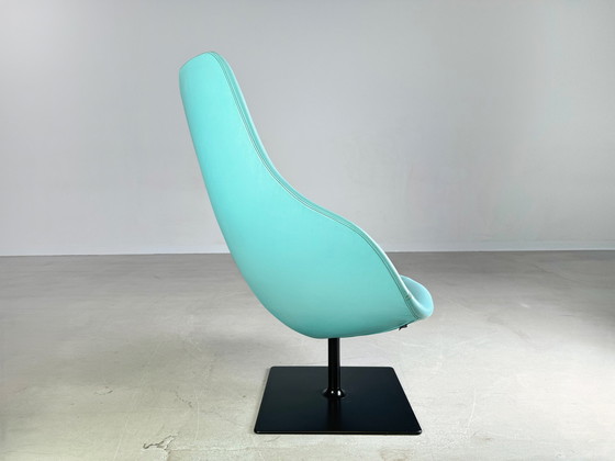 Image 1 of Originele Moroso Fauteuil Leer Blauw Turquoise Patricia Urquiola Draaibaar