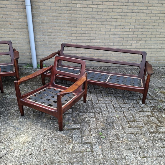 Image 1 of 2X Vintage 3 Zitsbank + 2X Fauteuil Deens Design