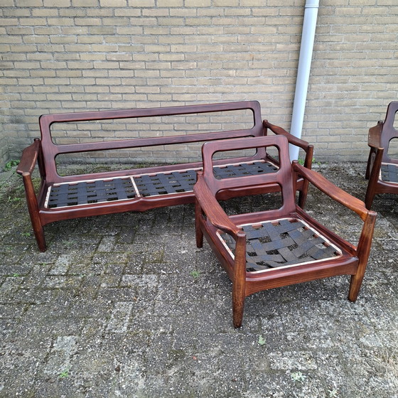 Image 1 of 2X Vintage 3 Zitsbank + 2X Fauteuil Deens Design