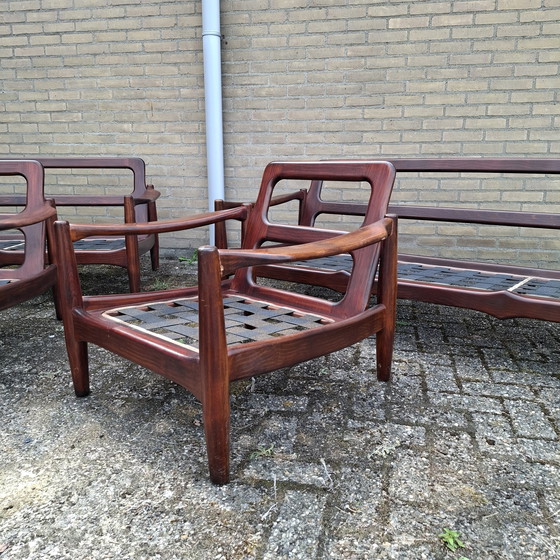 Image 1 of 2X Vintage 3 Zitsbank + 2X Fauteuil Deens Design