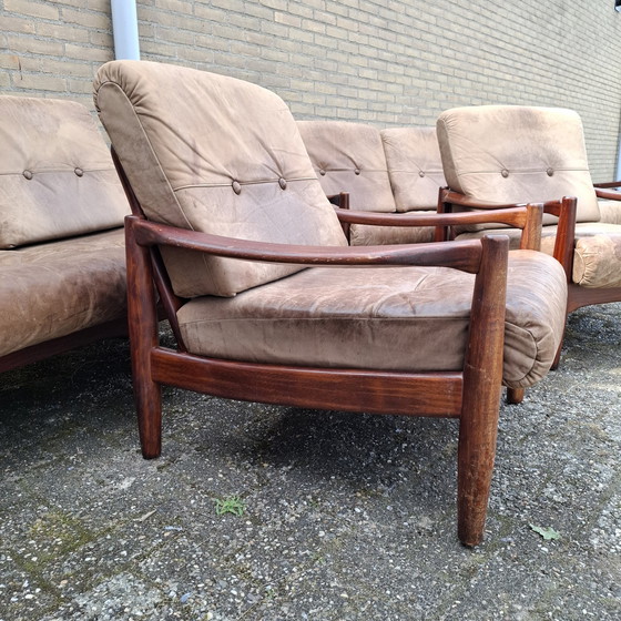 Image 1 of 2X Vintage 3 Zitsbank + 2X Fauteuil Deens Design