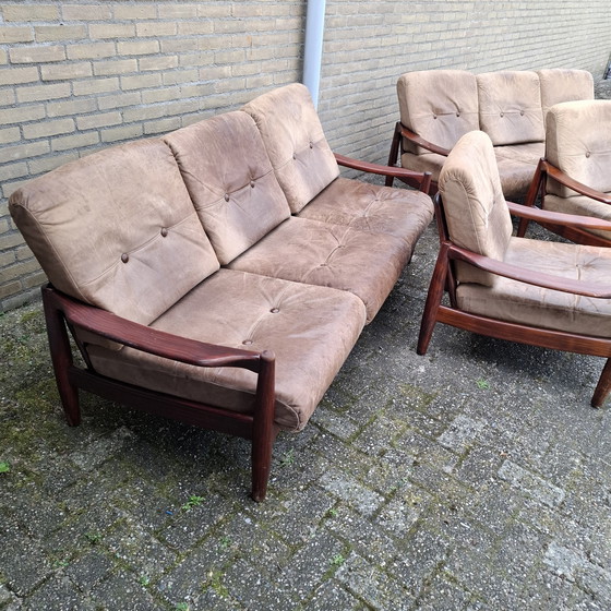 Image 1 of 2X Vintage 3 Zitsbank + 2X Fauteuil Deens Design