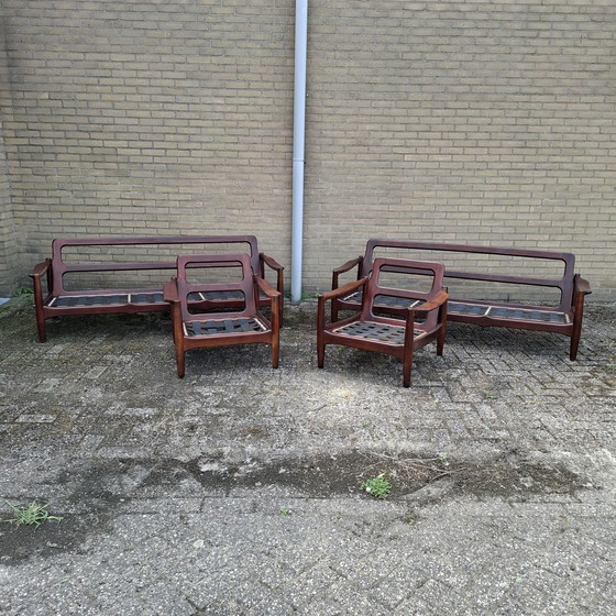 Image 1 of 2X Vintage 3 Zitsbank + 2X Fauteuil Deens Design