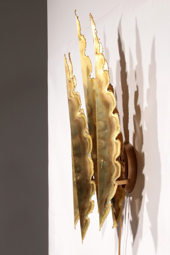 Image 1 of Holm-Sörensen Brutalistische Koperen Wandlamp Groot Model Denemarken