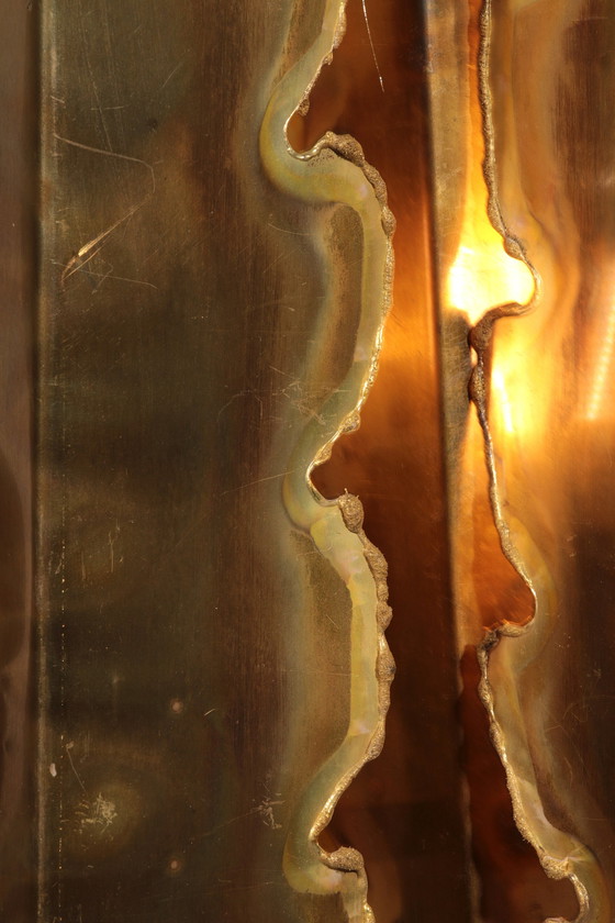 Image 1 of Holm-Sörensen Brutalistische Koperen Wandlamp Groot Model Denemarken