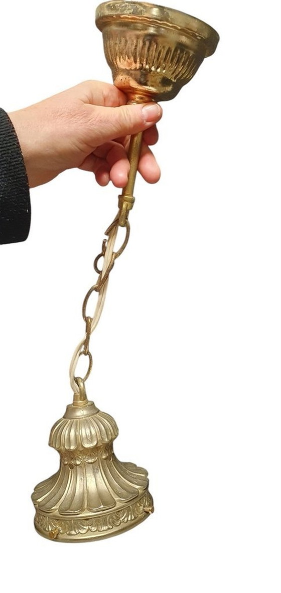 Image 1 of 2065 Antieke Glazen Hanglamp Met Rozen En Koper