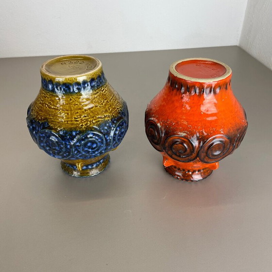 Image 1 of Paar vintage veelkleurige vette lava Op Art aardewerk vazen door Jasba Ceramics, Duitsland 1970