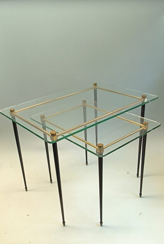 Image 1 of 2 Maison Jansen Hollywood Regency Style Elegante Franse Bijzetttafeltjes