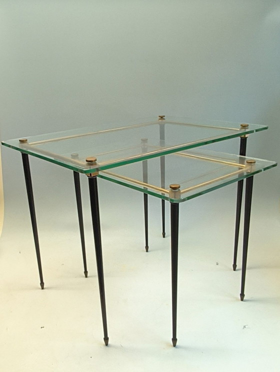 Image 1 of 2 Maison Jansen Hollywood Regency Style Elegante Franse Bijzetttafeltjes