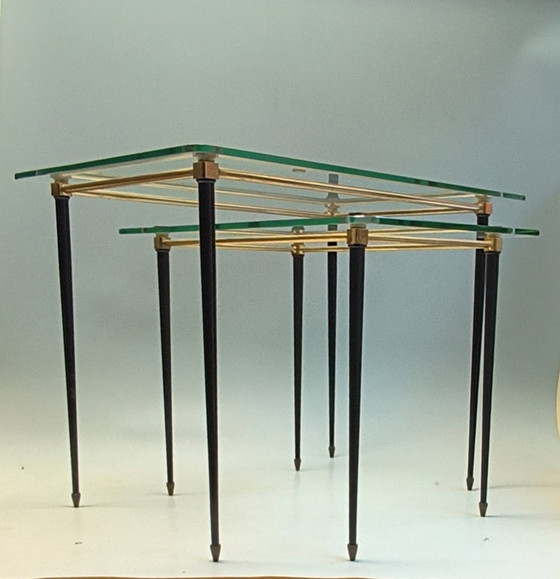 Image 1 of 2 Maison Jansen Hollywood Regency Style Elegante Franse Bijzetttafeltjes