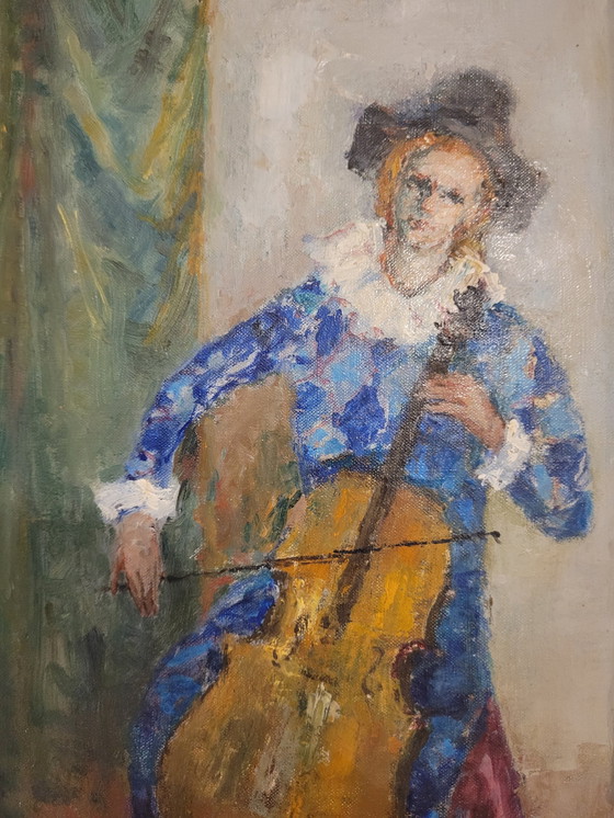 Image 1 of Hst Charles Pollaci (1907-1989) Harlekijn speelt contrabas.

